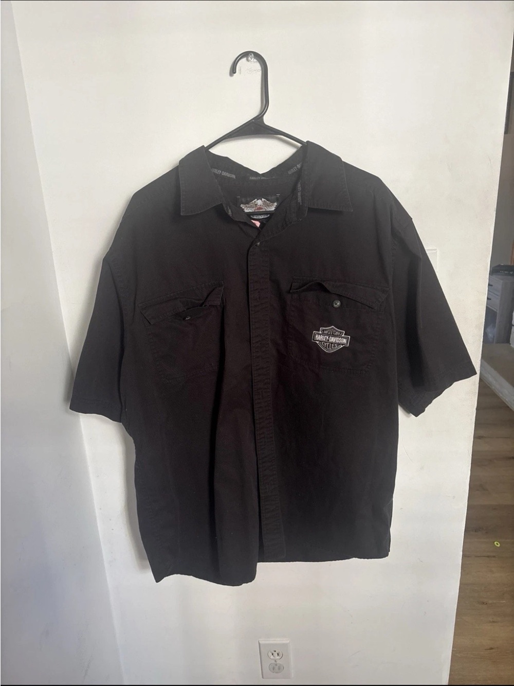 Harley-Davidson Black Short-Sleeve Button-Up Shirt with Logo Patch